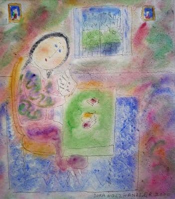 Dora Holzhandler Girl Reading a  Book watercolour painting