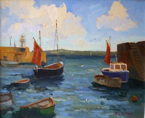 Eric Ward Boats in St Ives Harbour oil painting on canvas