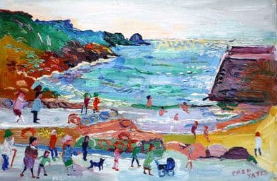 Fred Yates Figures at Lamorna Cove oil painting