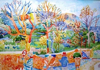 Fred Yates French Landscape Winter Walk watercolour