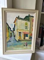 Fred Yates French Street Scene oil on board