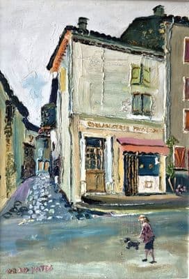 Fred Yates French Street Scene oil on board