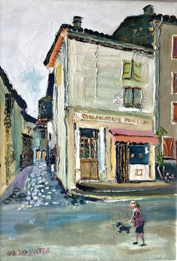 Fred Yates French Street Scene oil on board