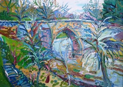Fred Yates Old Roman Bridge oil on canvas painting