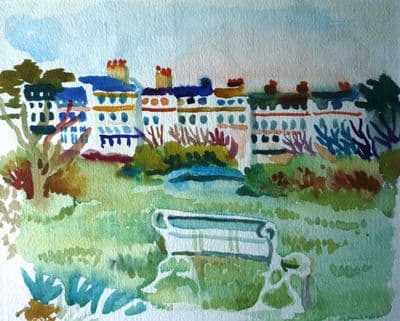 Fred Yates St Mary's Terrace from Morrab Gardens original watercolour