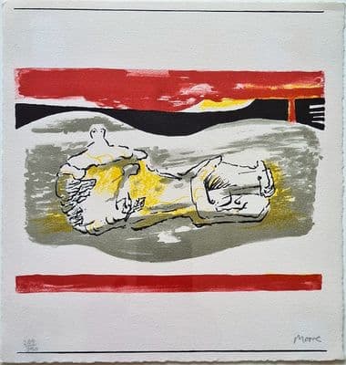 Henry Moore Reclining Figure with Red Stripes signed print