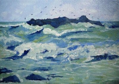 Joan Speight Wild Seas Marazion acrylic on canvas