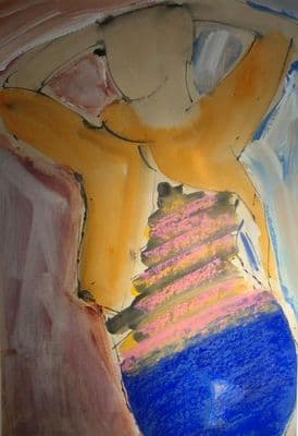 John Emanuel Lady in Blue and Orange mixed media