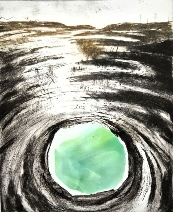 Kurt Jackson China Clay Pit drypoint etching 2018