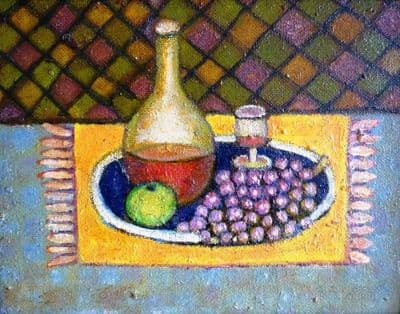 Norman Bray Modern British Still Life with Wine and Grapes