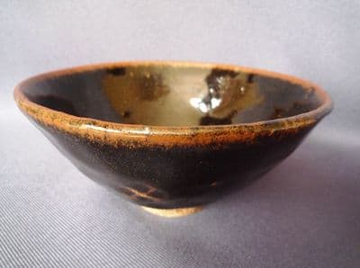 Peter Swanson Small Hand Carved Tenmoku Glaze Bowl