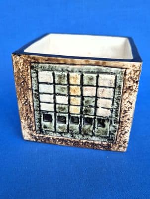 Troika Pottery Cube with Geometric Grid Pattern