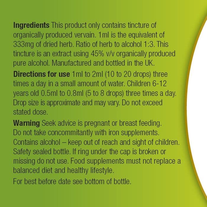 Vervain Tincture 100ml | Organic Verbena Officinalis