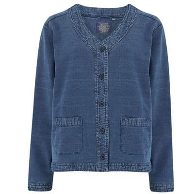 Looper knitted fabric Indigo   ladies' Vee jacket