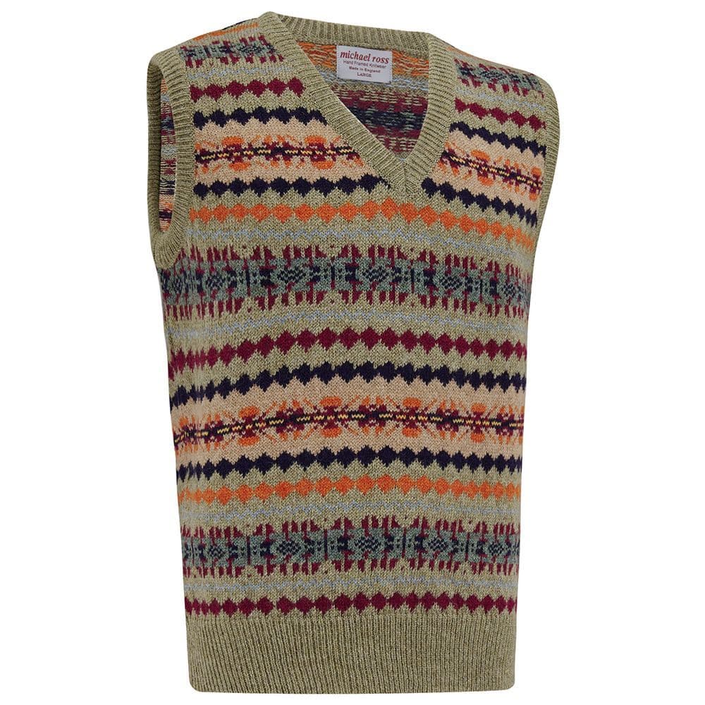 Fair Isle Sweater V Neck Sleeveless Jumper Mens FAIR ISLE KNITWEAR