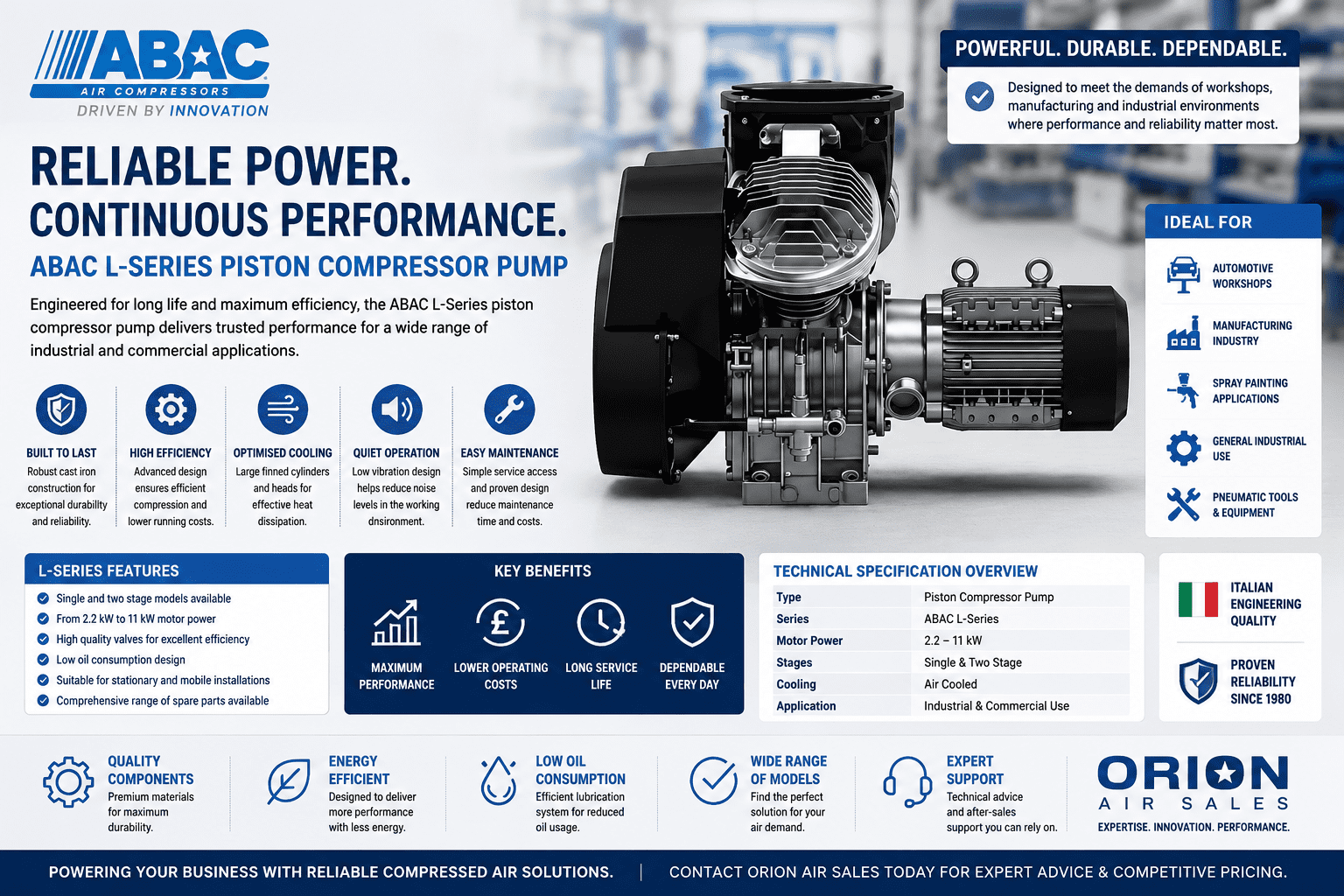 ABAC ATF10-10UV PP Oil-Free Scroll Air Compressor, For Demanding Industrial Applications