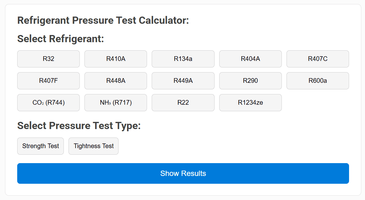 Refrigerant Pressure Test Calculator Link