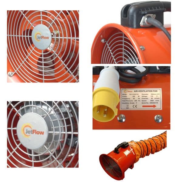 250mm Site Ventilation & Extraction Fan 110V Dust, Fume & Confined Space Use OLYC25-110 + FL25