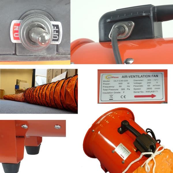 300mm Site Ventilation Kit 240V Fan & 10M Ducting for Dust, Fume & Confined Spaces OLYC30/220 + FL30