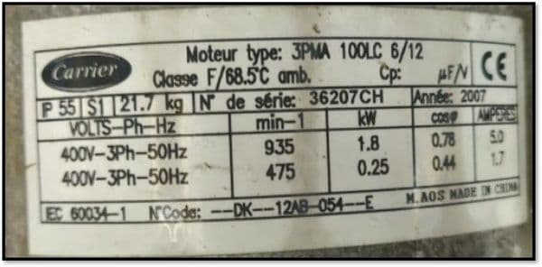 Carrier Air Conditioning Spare Part EBD 901 Fan Motor 3PMA 100LC 6/12