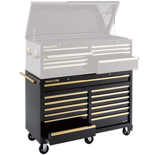 Clarke CBB230BGC Extra Large HD Plus 13 Drawer Tool Cabinet Black & Gold Six Swivel Castor Wheels