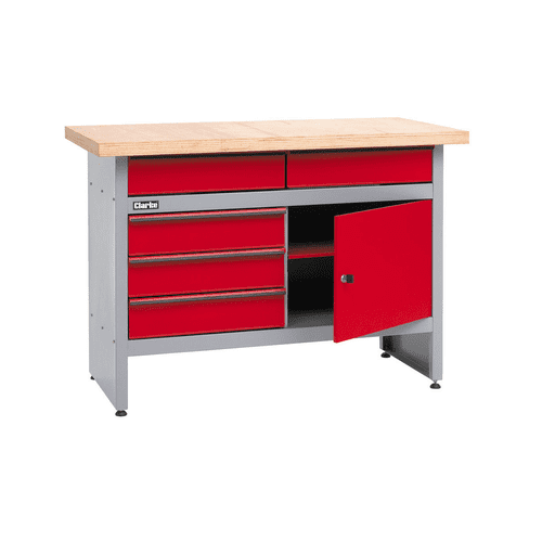 Clarke CWB1205P Workbench With 5 Drawers And Lockable Cupboard