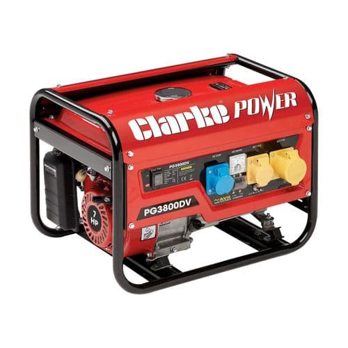 Clarke PG3800DV Dual Voltage Open Framed Petrol Generator 3Kw 12VDC, 115V, 230V~50Hz