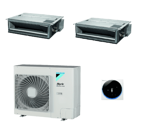 Daikin Air conditioning 2 x FDXM50F + RZAG100NV1 Twin Slim Ducted Heat pump 10Kw/34000Btu A++ R32 1P