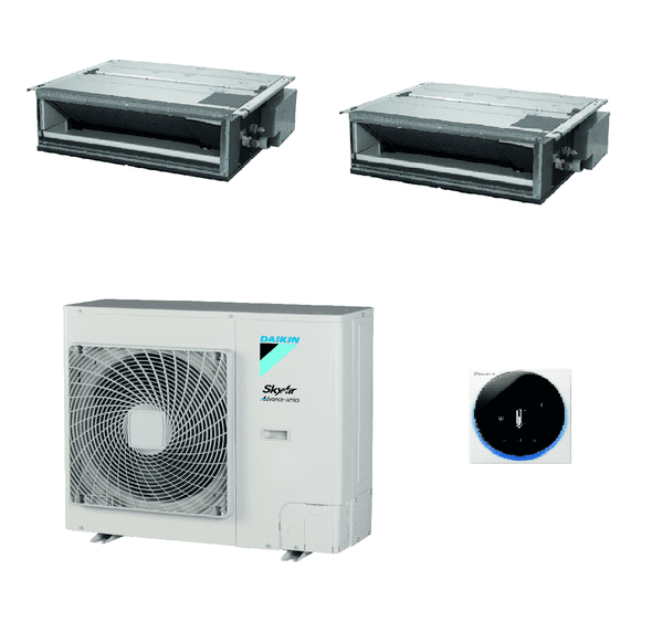 Daikin Air conditioning 2 x FDXM50F + RZAG100NY1 Twin Slim Ducted Heat pump 10Kw/34000Btu A++ R32 3P