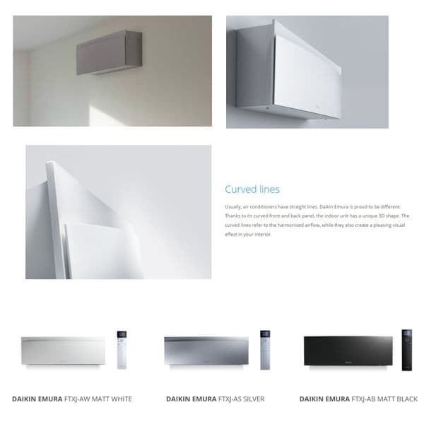 Daikin Air Conditioning FTXJ50AB RXJ50M9 Emura Black Wall Heat Pump Air Purifier 5Kw/18000Btu R32