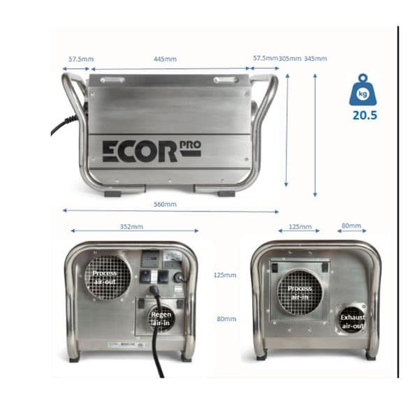 Ecor-Pro DH3500 INOX DryFan 45 Litre Stainless Steel Desiccant Dehumidifier 240V~50Hz