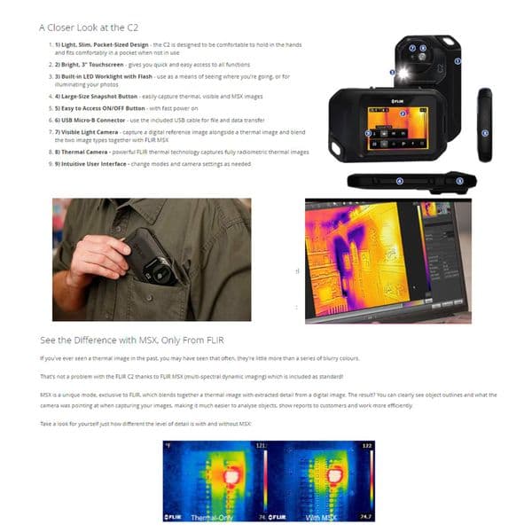 FLIR Thermal Imaging Camera 72001-0101 C2 Budget Light Pocket-Sized 80 x 80 pixels -10 to +150°C