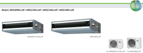Fujitsu Air Conditioning AIRSTAGE ARXG14KLLAP AOEG14KBTB Slim Duct Heat Pump R32 Install Kit