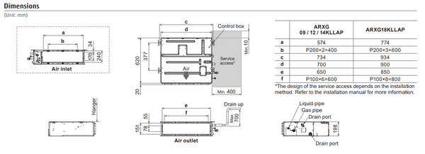 Fujitsu Air Conditioning AIRSTAGE ARXG14KLLAP AOEG14KBTB Slim Duct Heat Pump R32 Install Kit
