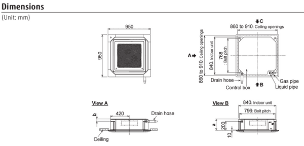 Fujitsu Air Conditioning AIRSTAGE AUXG30KRLB AOEG30KBTB Circular Flow Cassette 8Kw Install Kit