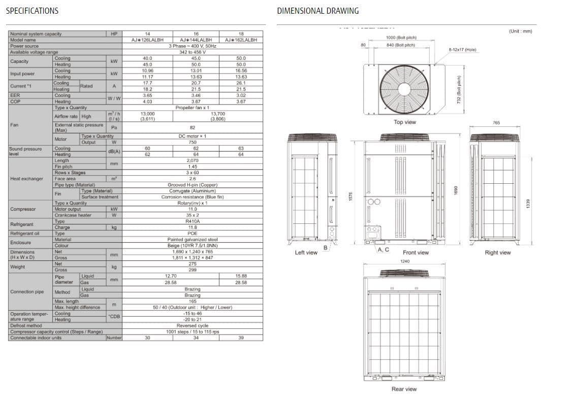 Fujitsu Air Conditioning AJY126LALBH V-III VRF Outdoor Unit 2 Pipe ...