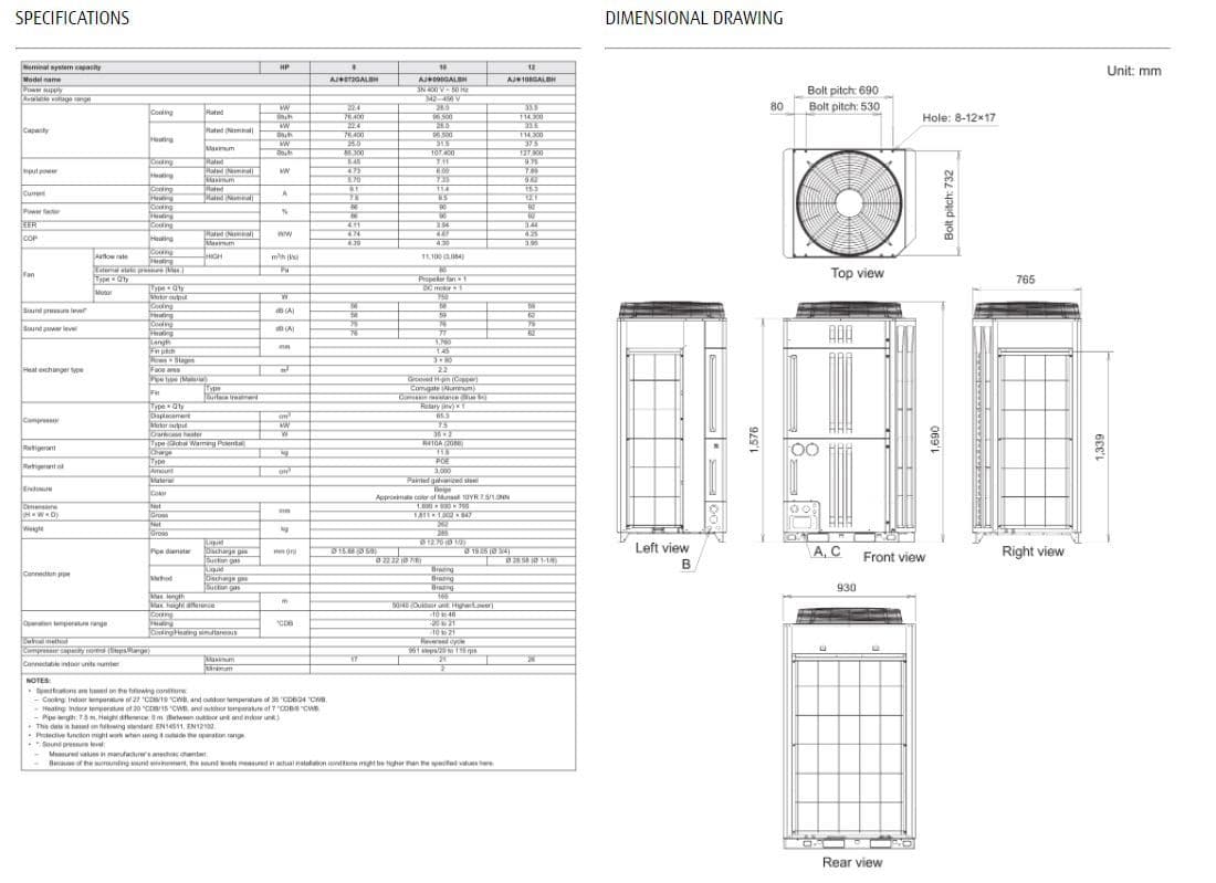 Fujitsu Air Conditioning AJY144GALBH VR-IV VRF Outdoor Unit 3 Pipe ...