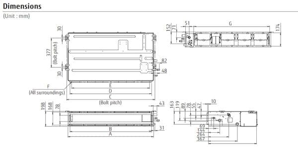 Fujitsu Air Conditioning AOYG36KBTA5 Multi 5 x ARXG09KLLAP 2.5Kw/9000Btu Ducted A++ R32 240V~50Hz