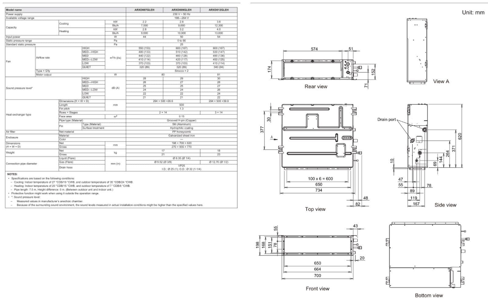 Fujitsu Air conditioning ARXD009GLEH VRF Slim Concealed Ducted R410A 2 ...