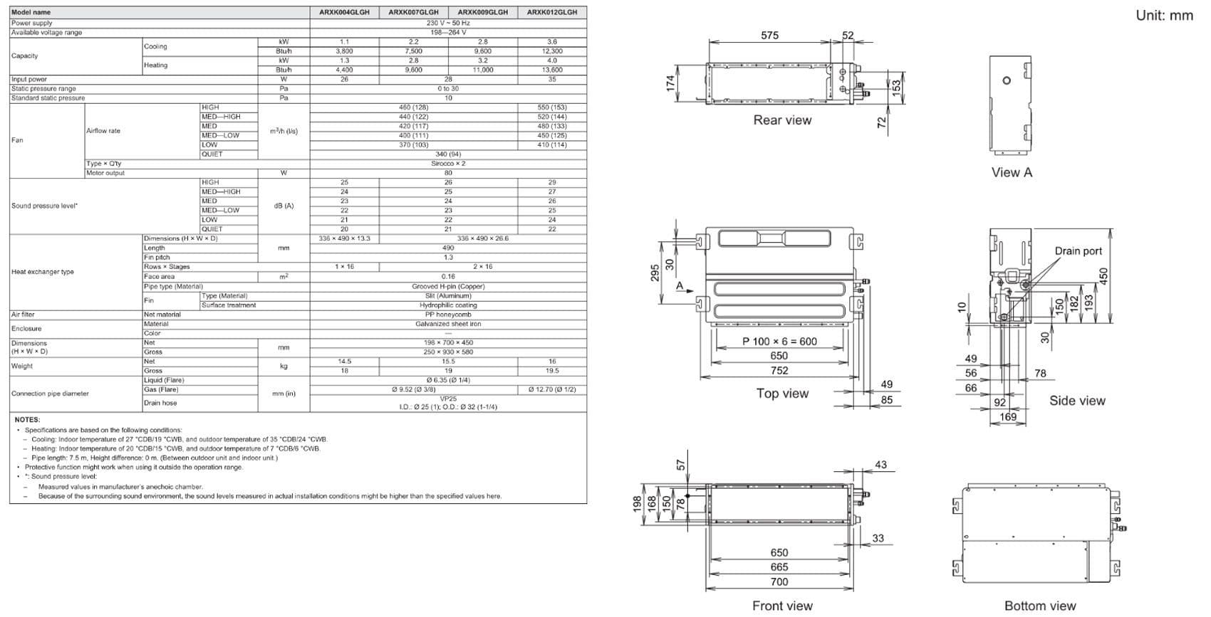 Fujitsu Air conditioning ARXK004GLGH VRF Bulkhead Low Static Pressure