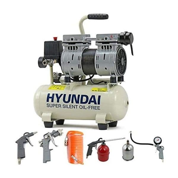 Hyundai Air Compressor HY5508+5 8 Litre 4CFM 118psi Silenced Oil Free 0.75hp with 5 Piece Kit
