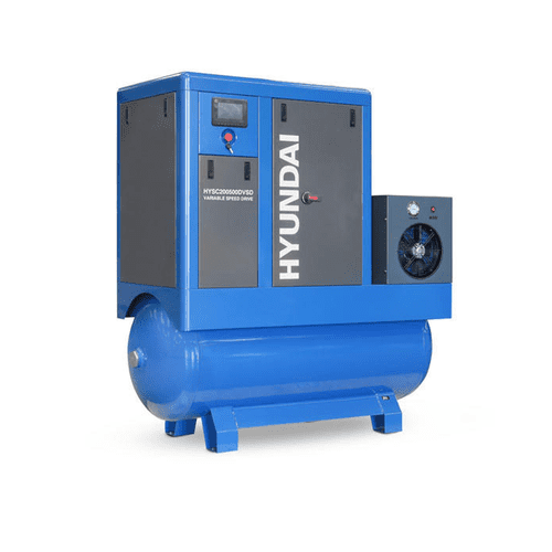 Hyundai Digital 500L Tank Permanent Magnet Screw Air Compressor HYSC100500DVSD Dryer 10Hp 415V~50Hz
