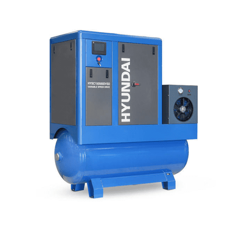 Hyundai Digital 500L Tank Permanent Magnet Screw Air Compressor HYSC150500DVSD Dryer 15Hp 415V~50Hz