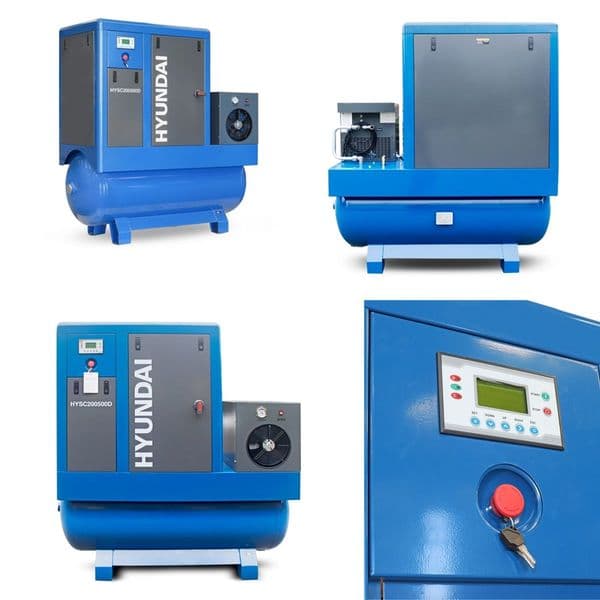 Hyundai Digital 500L Tank Screw Air Compressor HYSC200500D Sound Reduction Air Dryer 20Hp 415V~50Hz