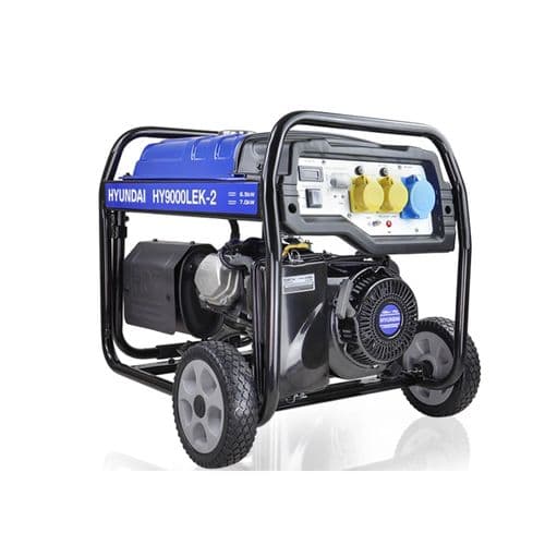 Hyundai HY9000LEK-2 7kW / 8.75kVa Pull Handel Frame Recoil Electric Start Site Petrol Generator