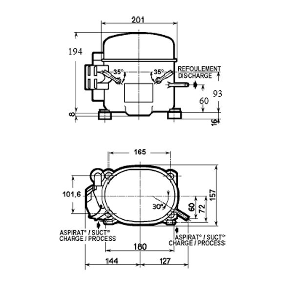 L'Unite Hermetique CAE4440Y HBP R134a/R49 Compressor Tubed 240V~50Hz