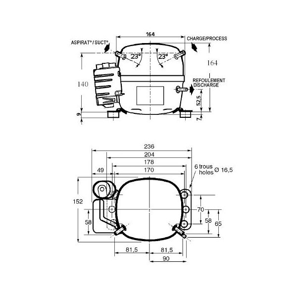 L'Unite Hermetique CAJ4476Y HBP R134a/R49 Compressor Tubed/Rotalock 240V~50Hz