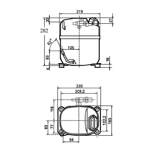 L'Unite Hermetique CAJ4517Z HBP R22/R404A Compressor Tubed/Rotalock 240V~50Hz