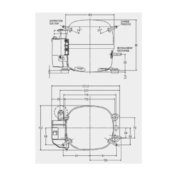 L'Unite Hermetique FH4525Y HBP R134a/R49 Compressor Tubed/Rotalock 240V~50Hz