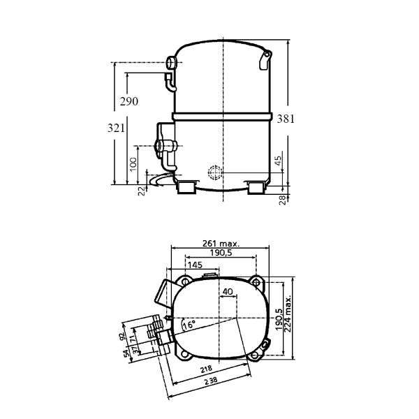L'Unite Hermetique TAG4561Z HBP R22/R404A Compressor Tubed/Rotalock 415V~50Hz